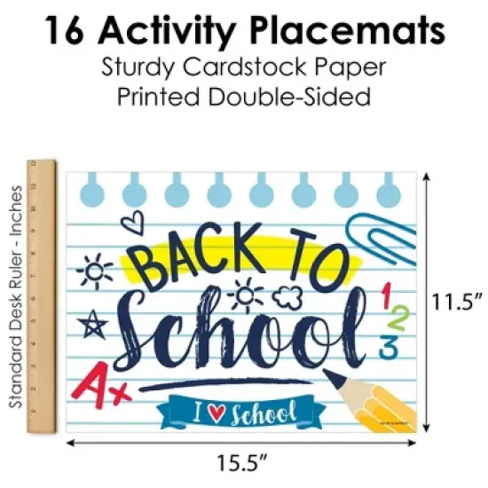 Big Dot of Happiness Back to School - Paper First Day of School Classroom Decorations Coloring Sheets - Activity Placemats - Set of 16 image {3}