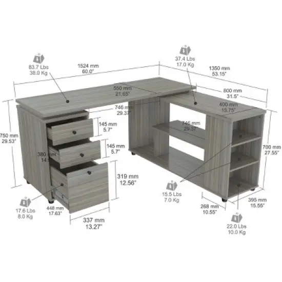 L Shaped Computer Workstation Gray - Inval image {4}