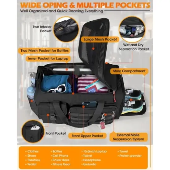 Gym Bag for Men, 45L Sports Travel Duffel Bag with Shoe & Laptop Compartment, Gym Workout Backpack image {4}