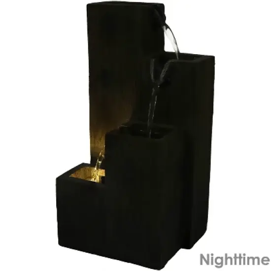 Sunnydaze Indoor Home Office Polyresin Faux Wooden Tiered Columns Tabletop Fountain with LED Lights - 13" image {3}