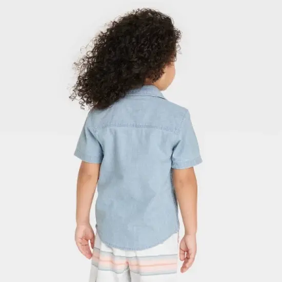 OshKosh B'gosh Toddler Boys' Short Sleeve Woven Chambray Shirt - Light Blue Denim image {1}