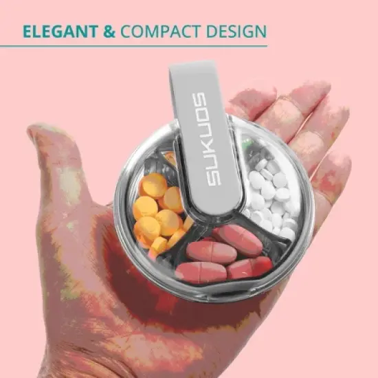 Sukuos Daily Use Round Pill Organizer 1 Pack, 4 Compartments, Portable Travel Pill Box, Medicine Container & Vitamin Holder image {6}