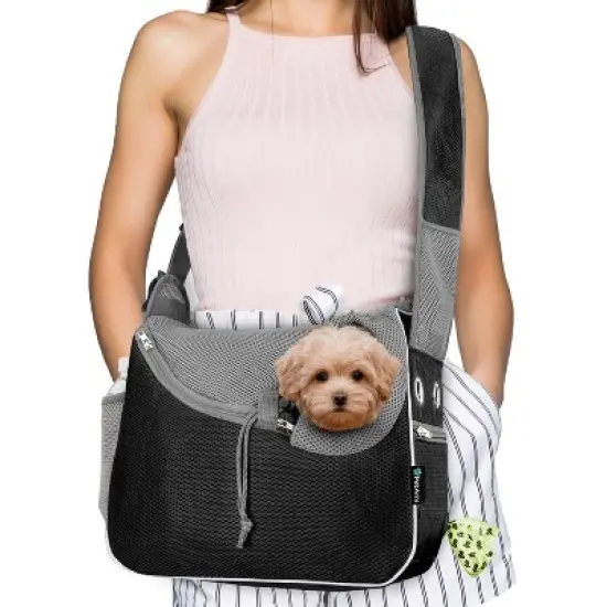 PetAmi Small Dog Sling Carrier, Soft Crossbody Puppy Carrying Purse, Adjustable Breathable Travel Pet Cat Pouch to Wear for Traveling image {7}