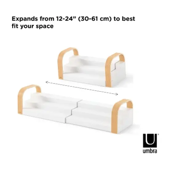 Umbra Bellwood 3-tier Spice Shelf White/Natural: Expandable Spice Organizer & Pantry Shelf, Freestanding Kitchen Storage image {6}