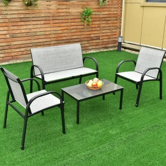 Tangkula 4PCS Chairs Set Coffee Table Patio Garden Modern Furniture Brand New image {7}