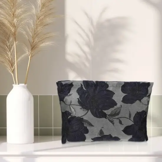 Unique Bargains Travel Canvas Floral Zipper-Closure Deep Blue 1 Pc image {6}