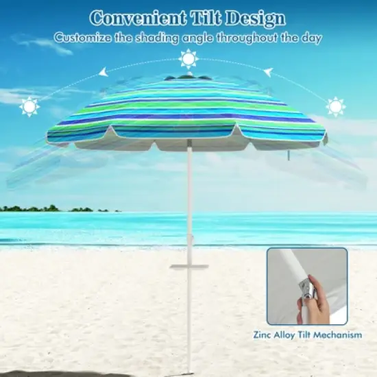 Tangkula 6.5 FT Beach Umbrella for Sand Heavy-Duty Sunshade Parasol w/ Sand Anchor image {6}