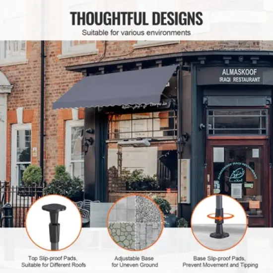 VEVOR 157 x 47" Patio Awning Retractable, Awning Sunshade Shelter with Manual Crank Handle, Adjustable Height from 86 to 122 in, Dark Gray image {5}