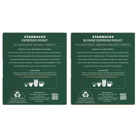 Starbucks By Nespresso Vertuo Line Espresso and Blonde Roast Dual Pack Coffee Pods - 20ct image {1}
