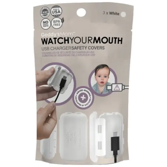 Geddy's Mom: Watch Your Mouth: White - 3 Pack - USB Charger Child Safety Covers image {10}