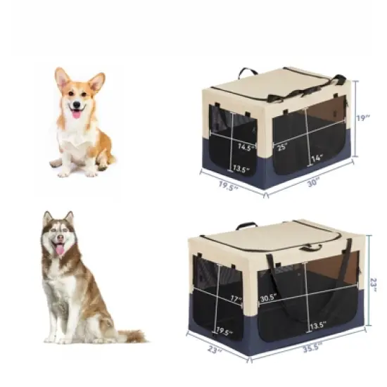 DSVIMOY Dog Crates with Adjustable Cover, Dog Travel Crate with 3 Door, White & Blue, 29.92"*19.49"*19.29" image {2}