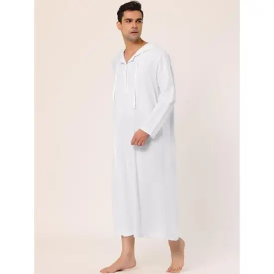 Lars Amadeus Men's Nightshirt Long Sleep Shirt Hooded Loungewear Nightgown Pajamas image {2}
