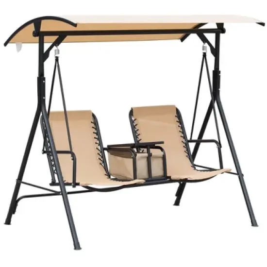 Outsunny 2 Person Covered Porch Swing with Pivot Storage Table, Cup Holder, & Adjustable Overhead Canopy image {8}
