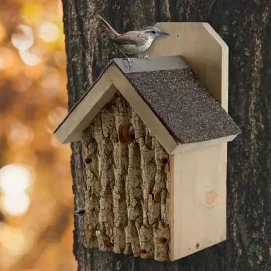 Uncle Dunkels Ultimate Wren and Chickadee Birdhouse; Rustic Handmade Small Bird Nesting Box image {1}