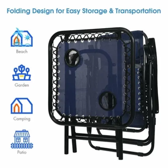 Costway 3PCS Zero Gravity Recliner Lounge Chairs Pillows Table Portable Folding Navy image {7}