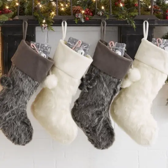 Personalization Mall Embroidered Faux Fur Christmas Stocking image {1}