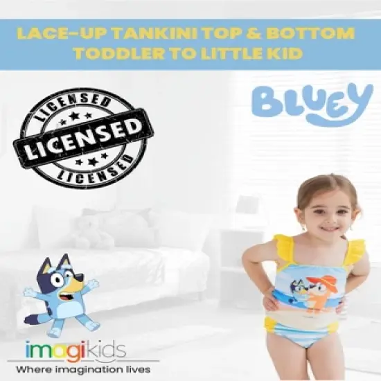 Bluey Bingo Bluey Girls Lace-Up Back Tankini Top and Bikini Bottom Swim Set Little Kid image {1}