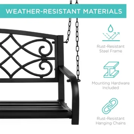 Best Choice Products 2-Person Metal Outdoor Porch Swing, Hanging Patio Bench w/ Weather-Resistant Steel image {1}