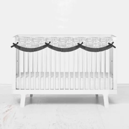 Bacati - Clouds in the City White/Gray Long Side Crib Rail Guard Cover image {1}