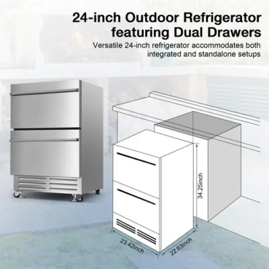 SOZT 23.4 in. 4.9 cu. ft. Stainless Steel Built-In Under Counter Drawer Beverage Fridge with Double Drawer image {4}