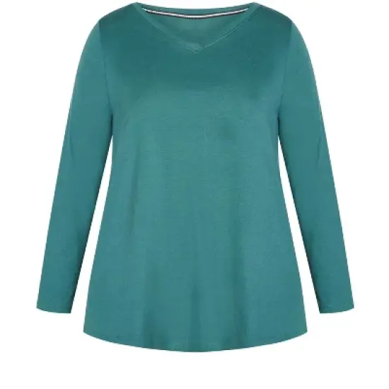 Women's Plus Size V Neck Essential 3/4 Sleeve Tee - teal | AVENUE image {2}