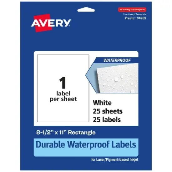 Avery Durable Waterproof Rectangle Labels, 8.5" x 11" image {10}