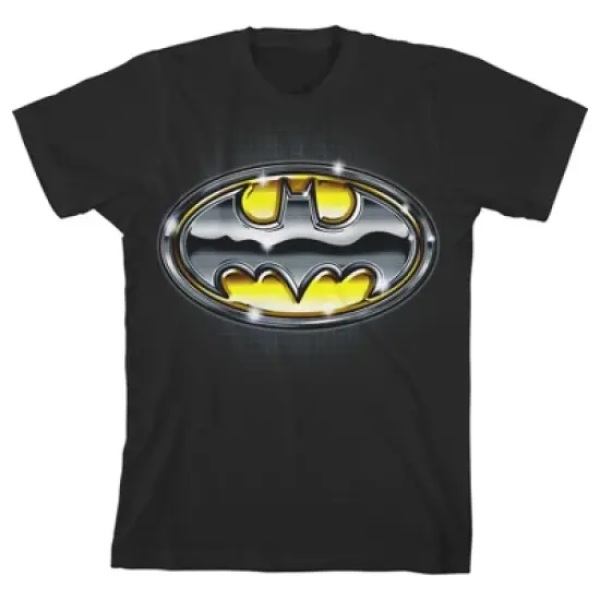 Batman Metallic Emblem Boy's Black Short-Sleeve T-shirt Toddler Boy to Youth Boy image {3}