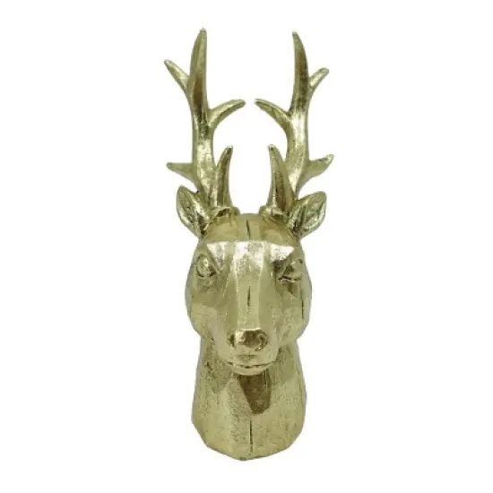 Transpac 8.5 Inch Golden Reindeer Head Decor Resin Figurine for Christmas Tabletop Decoration and Gift Giving image {1}