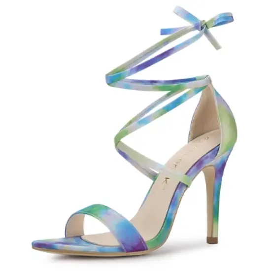 Allegra K Women's Tie Dye Lace Up Stiletto Heel Sandals image {8}