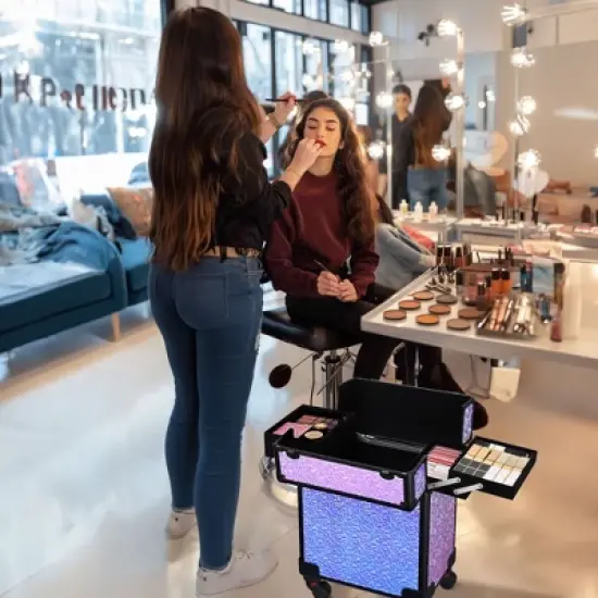 Byootique Rolling Makeup Train Case Cosmetic Trolley Organizer Mermaid Purple image {6}