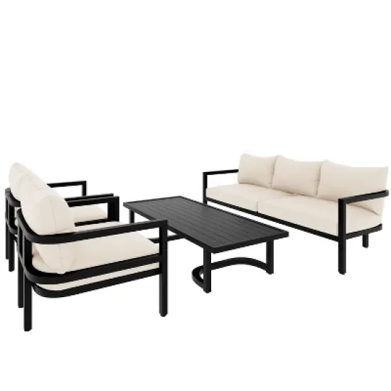 Fred 4-Piece Simple Design Patio Conversation Set, Steel Frame Sofa Set with Large Size Coffee Table, Outdoor Furniture - Maison Boucle image {1}