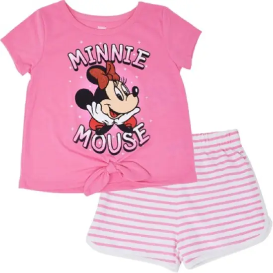 Disney Minnie Mouse Mickey Mouse T-Shirt and French Terry Shorts Outfit Set Toddler to Little Kid image {9}