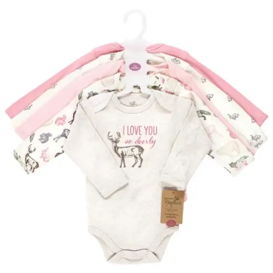 Touched by Nature Infant Girl Organic Cotton Long-Sleeve Bodysuits, Girl Woodland image {1}
