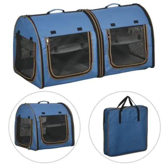 Munora 39" Twin Compartment Cat Carrier - Convertible Soft-Sided Pet Kennel with Storage Bag, Blue image {8}