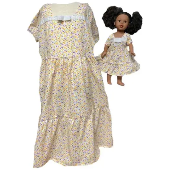 Doll Clothes Superstore Yellow Purple Flower Size 14 Matching Girl And Doll Dresses image {1}