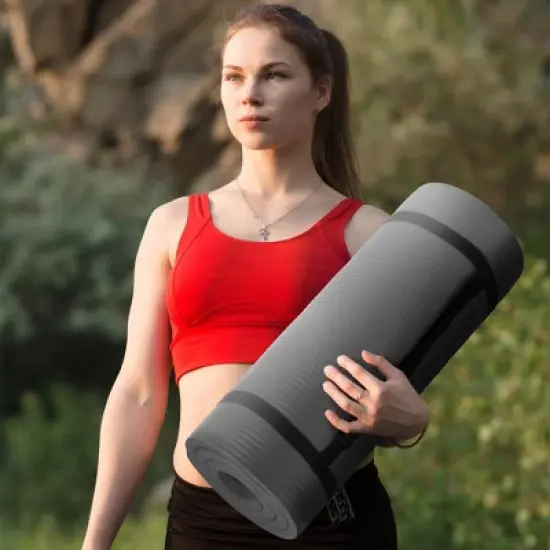 Gulches oga mat, one inch thickened high-density practice mat, tear-resistant practice yoga mat with straps, suitable for all kinds of yoga practice image {2}