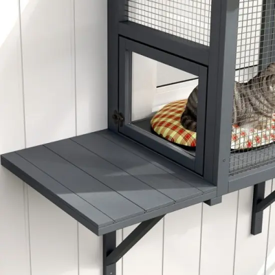 PawHut Outdoor Cat Catio, Wooden Cat Enclosure Window Perch with Jumping Platform, for Safely Enjoying Outdoor Sights, Playing, Sunbathing, Napping image {5}