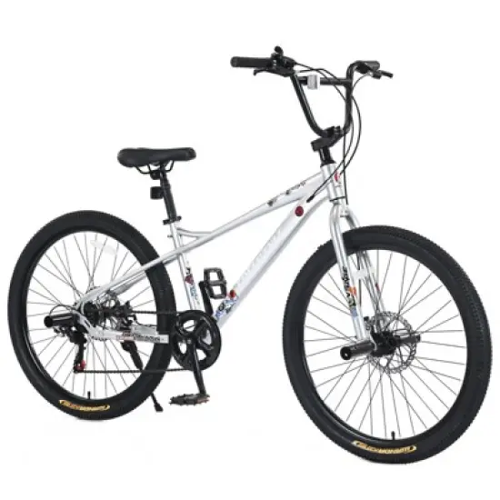 INFURNIC Bicycles Freestyle Kids Bike with Shimano 7 Speed and Double Disc Brakes for Boys and Girls 12 Years and Up, Silver, 68.8"*26.77"*47.6" image {5}