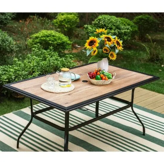 Outdoor Rectangle Dining Table with Steel Frame & 1.57" Umbrella Hole - Captiva Designs image {1}