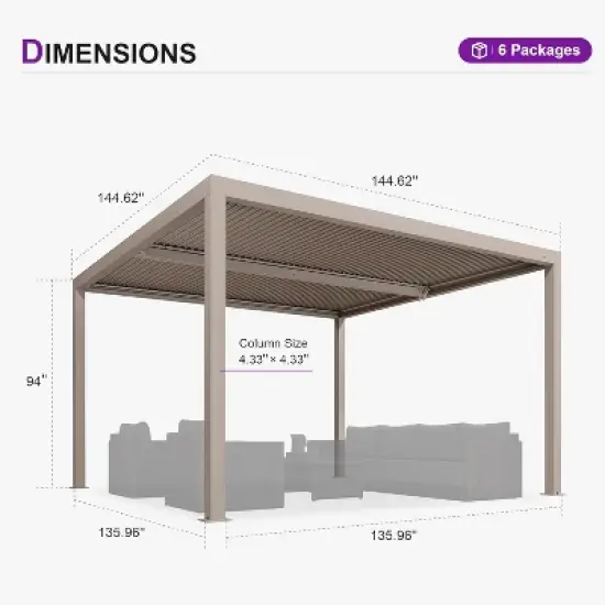 PURPLE LEAF Louvered Pergola Aluminum Outdoor Hardtop Pergola with Adjustable Retractable Louvre Roof for Deck Garden Backyard image {6}