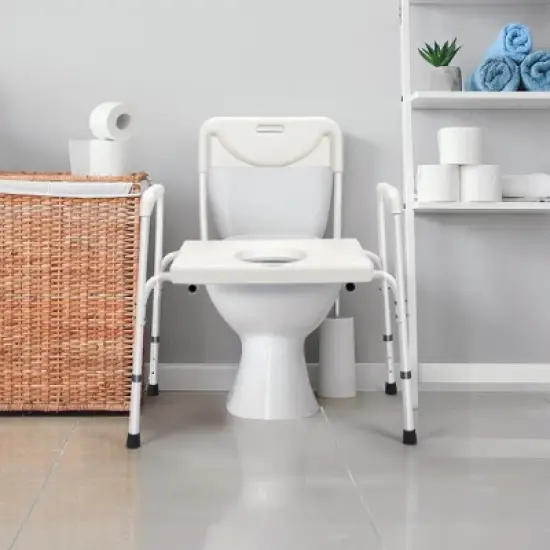 Costway 3-in-1 Bedside Commode Portable Toilet w/ Adjustable Height & Drop-arm image {3}