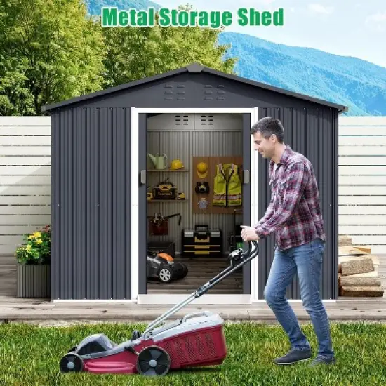 Acekool 8x15 FT Metal Outdoor Storage Shed, Large Garden Tool Shed with Lockable Sliding Door, Vents, Sloped Roof, Waterproof for Backyard, Gray image {6}