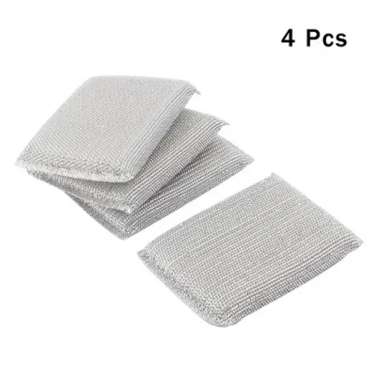 Unique Bargains Metallic Thread Sponge Scouring Pads 4 Pcs image {1}