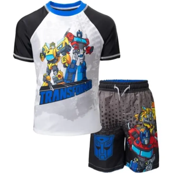 Transformers Megatron Optimus Prime Bumblebee Rash Guard and Swim Trunks Outfit Set Little Kid to Big Kid image {9}