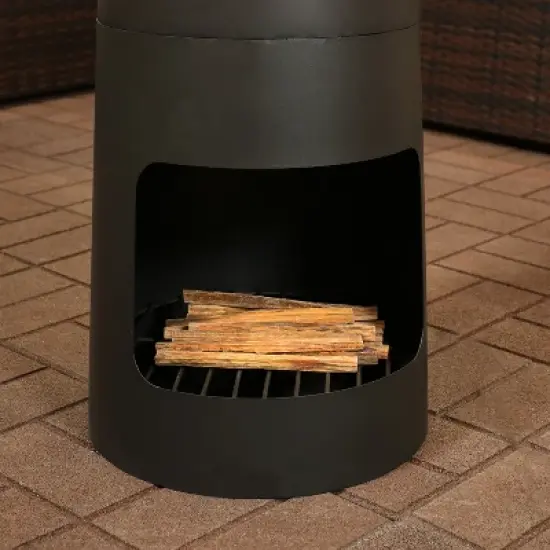 Sunnydaze Outdoor Backyard Heavy-Duty Steel Modern Wood-Burning Fire Pit Chiminea with Built-In Log Storage - 49" - Black image {8}