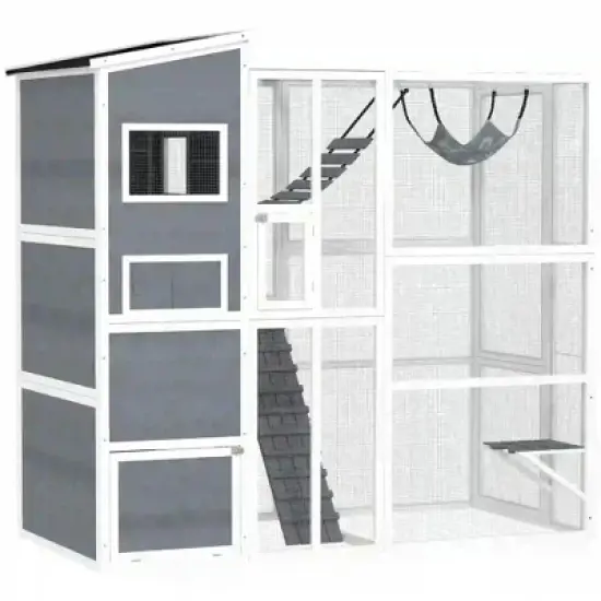 Resenkos Cat Cage, Cat Crate Kennel Enclosure Playpen,Cat Enclosure w/ 4 Tier Resting Rooms, 3 Platforms, 1 Soft Ladder, 2 Ramps, 1 Hammock, Gray image {1}