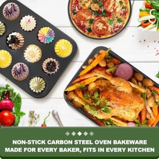 Itopfox Nonstick Bakeware Set, 7-Piece Carbon Steel Baking Pans with Cooling Rack, Stackable Design, Perfect for Cakes, Muffins, Pizza and More image {5}