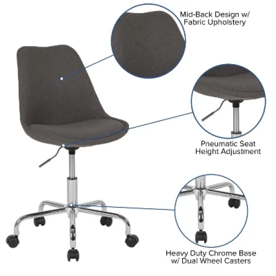 Emma and Oliver Mid-Back Dark Gray Fabric Pneumatic Lift Task Office Chair image {2}