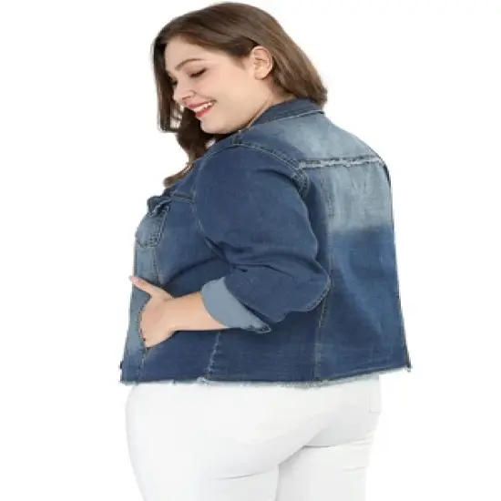 Agnes Orinda Women's Plus Size Classic Denim Casual Long Sleeve Fashion Jean Jackets image {3}