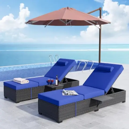 Garvee Outdoor PE Wicker Chaise Lounge Chairs Set of 2 Patio Brown Rattan Reclining Chair Adjustable Backrest Pool Sunbathing Recliners image {10}